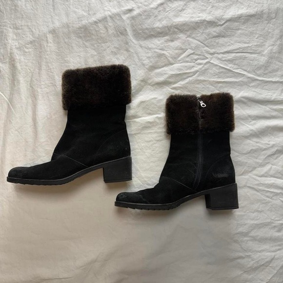 Salvatore Ferragamo Shoes - Salvatore Ferragamo Black Suede Boot with Faux Fur Cuff Sz 7.5 (2A — narrow)